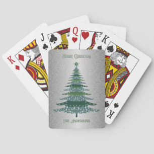 Eleganter Weihnachtsbaum Grün Silbername Ornamente Spielkarten
