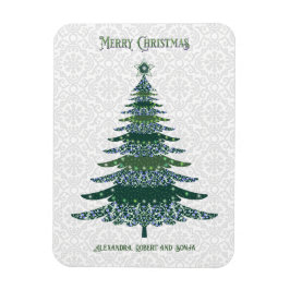 Eleganter Weihnachtsbaum Grün Weiß Personalisiert Magnet