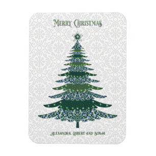 Eleganter Weihnachtsbaum Grün Weiß Personalisiert Magnet