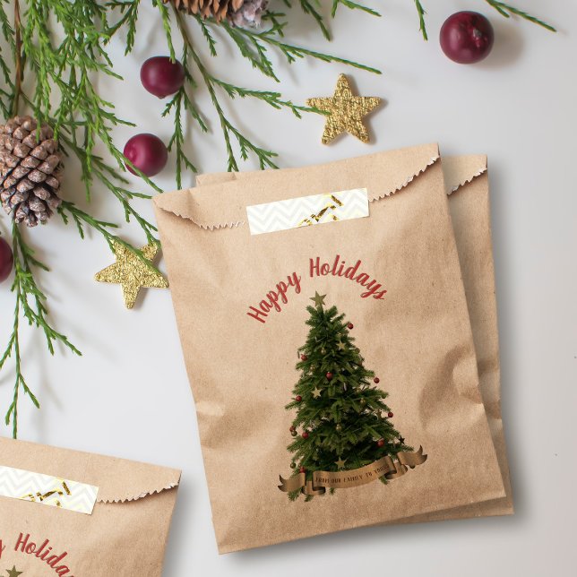 Eleganter Weihnachtsbaum Happy Holidays Festival Geschenktütchen (Happy Holidays! An elegant decorated Christmas tree on these kraft favor bags just for you)