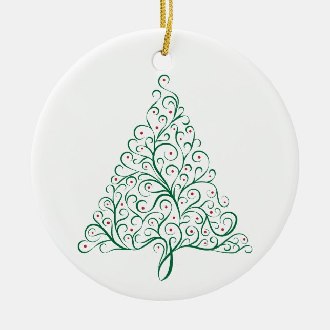 Eleganter Weihnachtsbaum in Rot und Grün Keramik Ornament (Vorne)