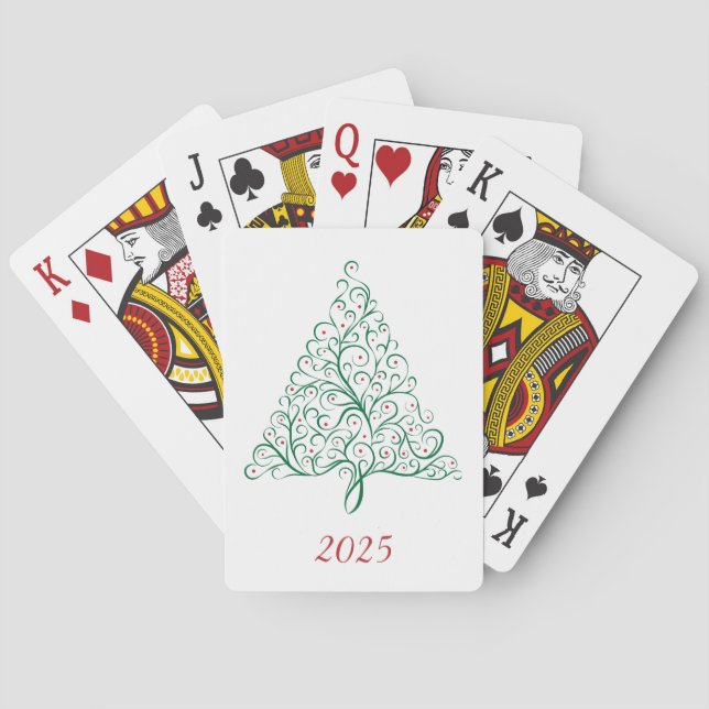 Eleganter Weihnachtsbaum in Rot und Grün Spielkarten (Rückseite)