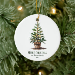 Eleganter Weihnachtsbaum in Wasserfarbe, herzliche Keramik Ornament