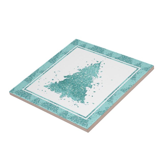 Eleganter Weihnachtsbaum | Luxe Aqua Mint Spritzer Fliese (Seite)