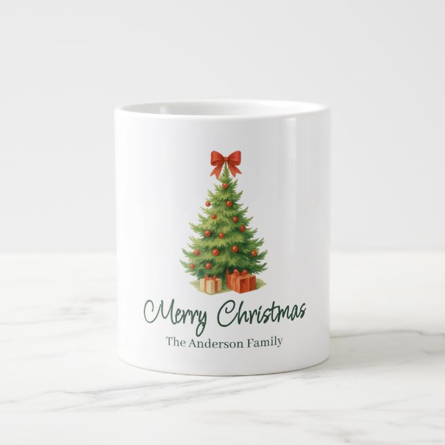 Eleganter Weihnachtsbaum mit Red Bow & Presents - Jumbo-Tasse (Vorderseite)