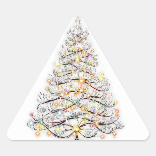 eleganter Weihnachtsbaum mit strahlenden Lichtern Dreieckiger Aufkleber (Vorderseite)