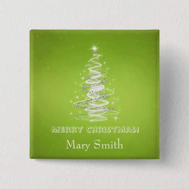 Eleganter Weihnachtsbaum-Namen-Limone grüne Button (Vorderseite)