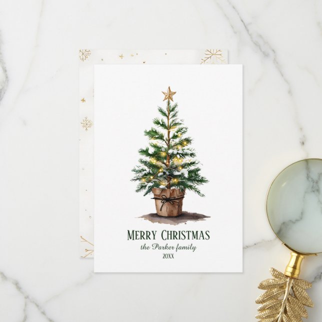 Eleganter Weihnachtsbaum ohne Foto Dankeskarte (Vorderseite/Rückseite Beispiel)