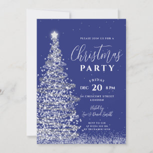Eleganter Weihnachtsbaum Party Silver Navy Urlaub Einladung