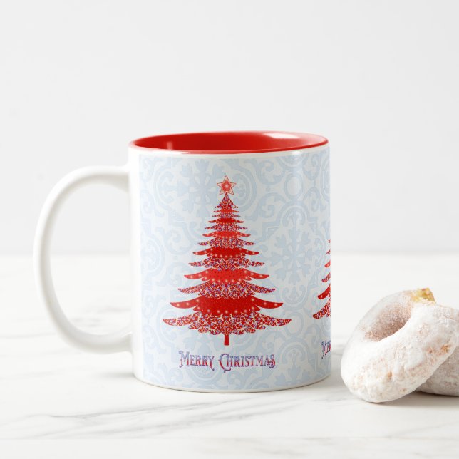 Eleganter Weihnachtsbaum Red Blue Zweifarbige Tasse (Mit Donut)