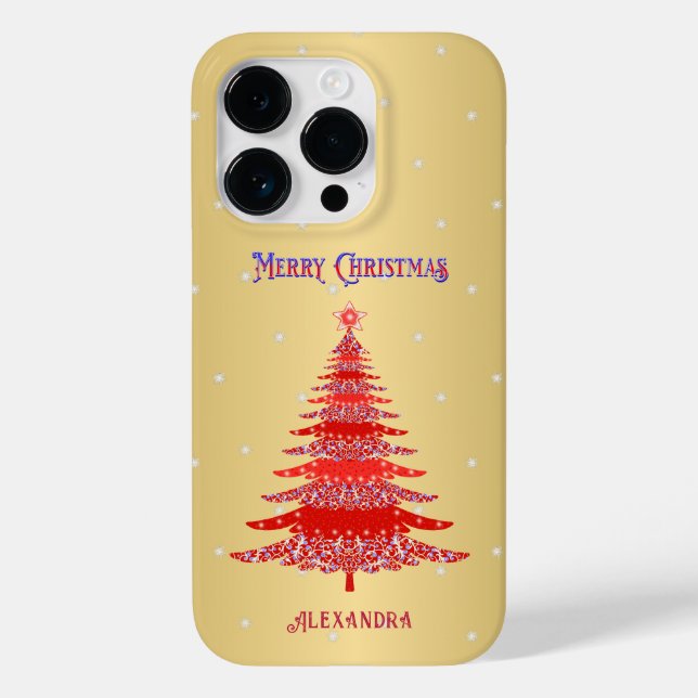 Eleganter Weihnachtsbaum Roter Name Snowflakes Gol Case-Mate iPhone 14 Pro Hülle (Rückseite)