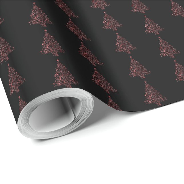 Eleganter Weihnachtsbaum Streifen Muster Schwarz R Geschenkpapier (Rolleneckpunkt)