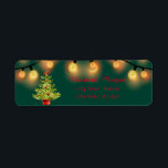 Eleganter Weihnachtsbaum, String Lights<br><div class="desc">Eleganter Aquarellbaum und Saitenleuchten auf grünem Hintergrund. Ein elegantes und raffiniertes Design. Passen Sie Ihre Namen und Adressdaten an.</div>