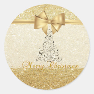 Eleganter Weihnachtsbaum, unechter goldener Bogen, Runder Aufkleber