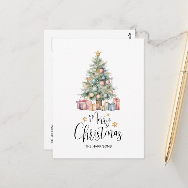 Eleganter Weihnachtsbaum & Veranstaltungen Postkarte (Vorderseite/Rückseite Beispiel)