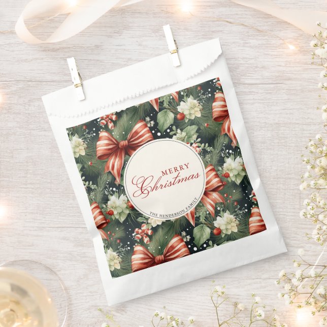 Eleganter Weihnachtscheer Candy Cane Bows Custom Geschenktütchen (Ausgeschnitten)