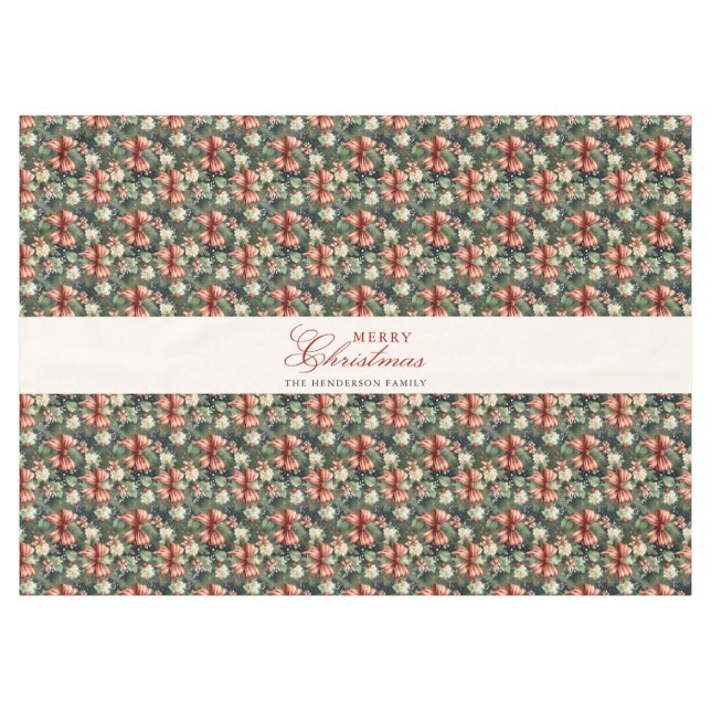 Eleganter Weihnachtscheer Candy Cane Bows Custom Tischdecke (Vorderseite (Horizontal))