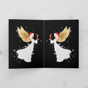 Eleganter Weihnachtsengel mit goldenen Flügeln & S Karte