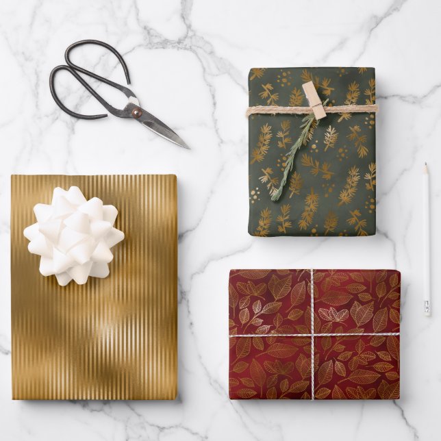 Eleganter Weihnachtsfeiertag Gold Glitzer Sparkle Geschenkpapier Set (Vorderseite)