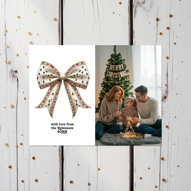 Eleganter Weihnachtsfest Feiertagspostkarte (Elegant Christmas Bow Christmas Holiday Card)