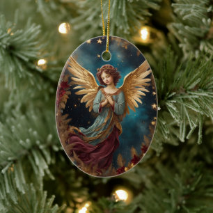 Eleganter Weihnachtsgel Keramik Ornament