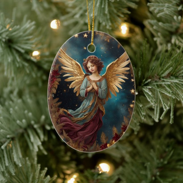 Eleganter Weihnachtsgel Keramik Ornament (Baum)