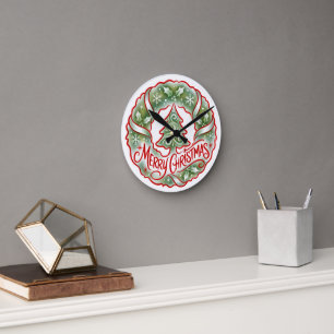 Eleganter Weihnachtsgrußkranz mit festlichem Weihn Runde Wanduhr