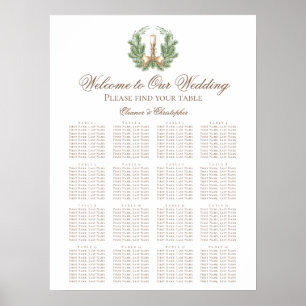 Eleganter Weihnachtskranz Hochzeits-Sitzplan Poster