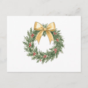 Eleganter Weihnachtskranz mit goldenem Wasserfarbe Postkarte