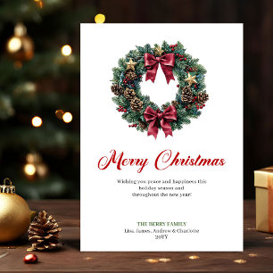 Eleganter Weihnachtskranz mit Kiefernzapfen Karte