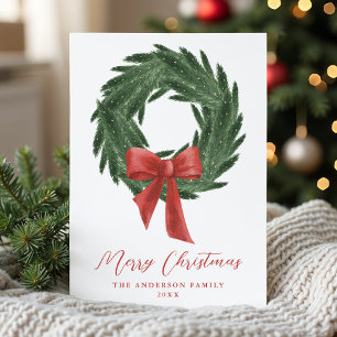 Eleganter Weihnachtskranz mit roter Schleife ohne  Feiertagskarte
