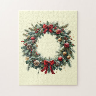 Eleganter Weihnachtskranz mit Zapfen und roter Sch