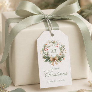 Eleganter Weihnachtskranz-Monogramm Geschenkanhänger