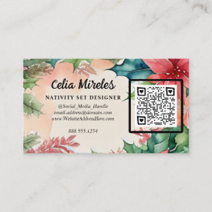 Eleganter Weihnachtskranz QR Code Begleitkarte