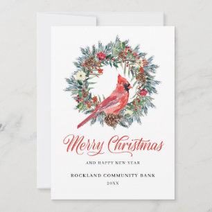 Eleganter Weihnachtskranz Roter Kardinal Geschäftl Feiertagskarte