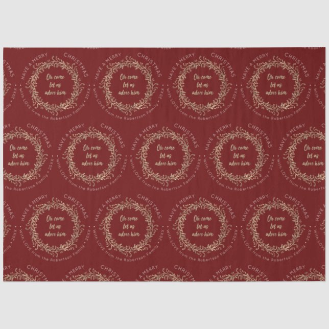 Eleganter Weihnachtskranz Rotes Gold Frohe Weihnac Seidenpapier (Vorderseite)