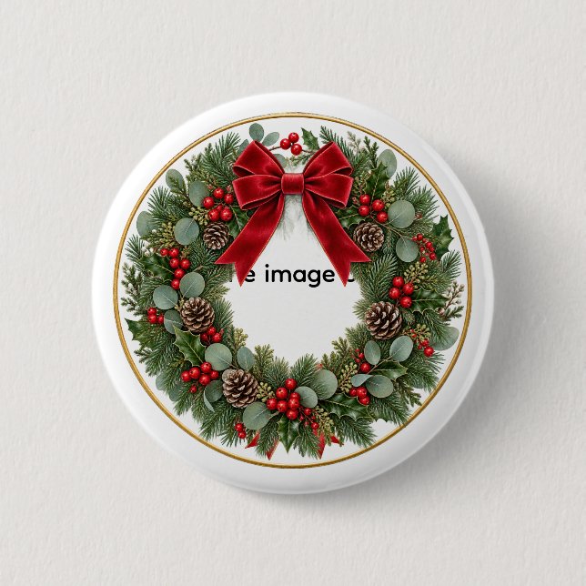 Eleganter Weihnachtskranz-Schmuck | Rote Samtschle Button (Vorderseite)