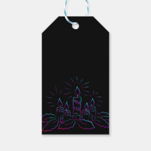 Eleganter Weihnachtskranz und Kerzenneon schwarz Geschenkanhänger