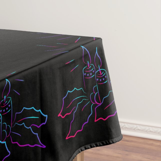 Eleganter Weihnachtskranz und Kerzenneon schwarz Tischdecke (Beispiel)