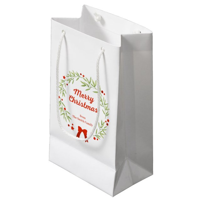 Eleganter Weihnachtskranz und Sterne Kleine Geschenktüte (Vorderseite Schrägansicht)