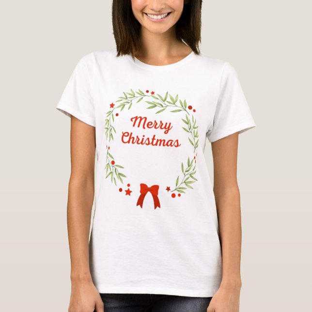Eleganter Weihnachtskranz und Sterne T-Shirt (Vorderseite)