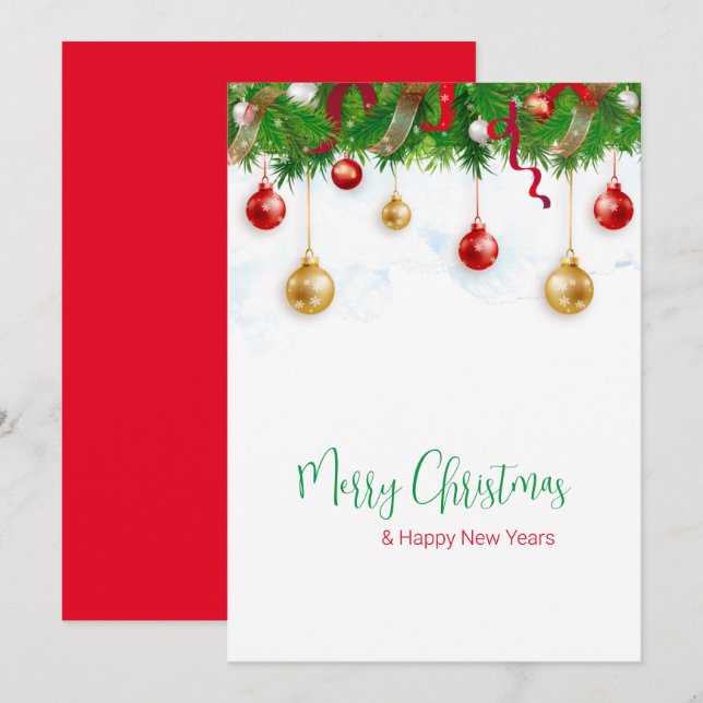 Eleganter Weihnachtskranzkarren mit Ornamenten Einladung (Vorne/Hinten)