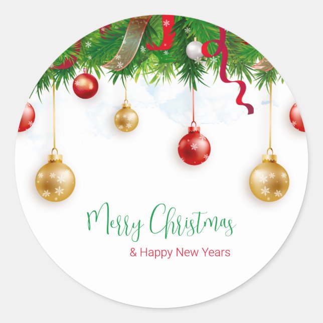 Eleganter Weihnachtskranzkarren mit Ornamenten Runder Aufkleber (Vorderseite)