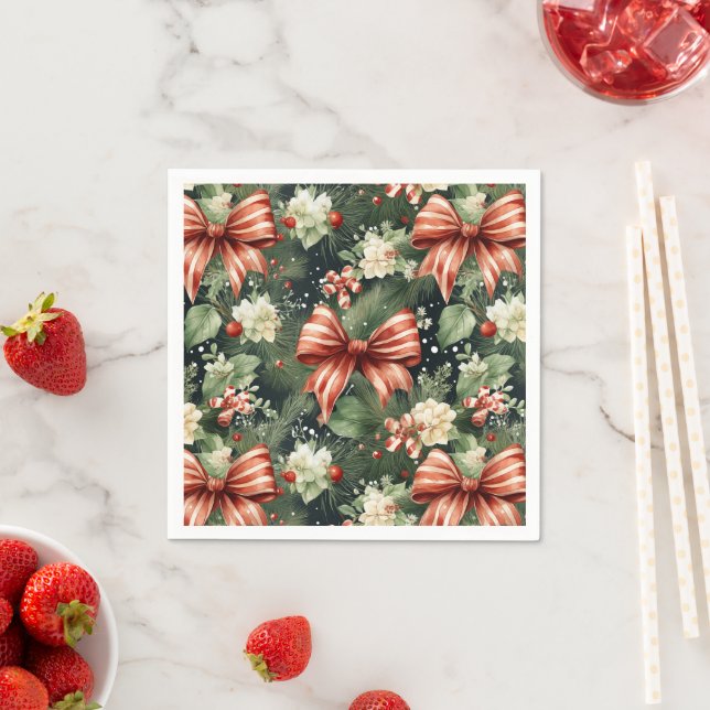 Eleganter Weihnachtsmann Candy Canes & Bows Serviette (Beispiel)