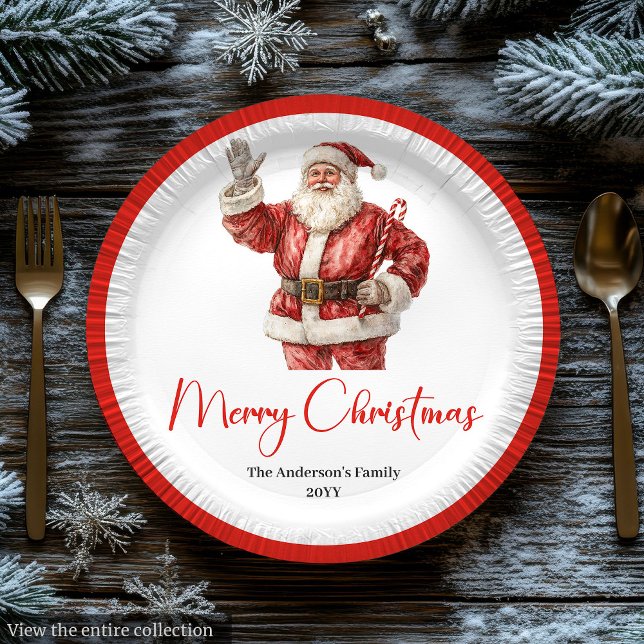 Eleganter Weihnachtsmann Minimalistischer gemütlic Pappteller (Elegant Santa Claus Minimalist Cozy Christmas Plate)