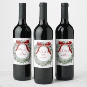 Eleganter Weihnachtsroter Bogen Kranz Prost Weinetikett