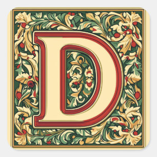 Eleganter Weihnachtsroter Buchstabe 'D' Quadratischer Aufkleber