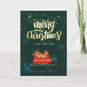 Eleganter Weihnachtsschlitten Grün Feiertagskarte