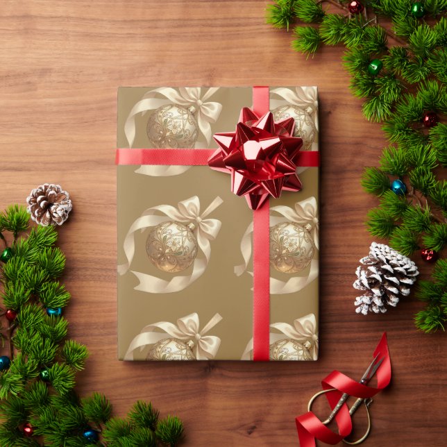 Eleganter Weihnachtsschmuck Beige und Braun Geschenkpapier (Feiertagsgeschenk)