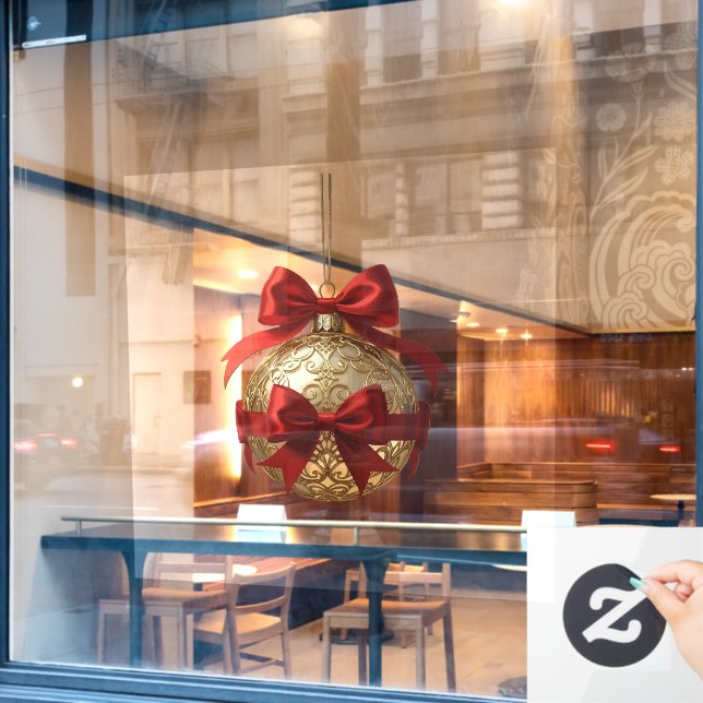 Eleganter Weihnachtsschmuck Beige und Rot Fensteraufkleber (Café-Fenster)
